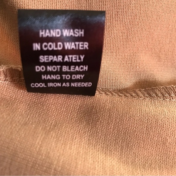 Leo meets Virgo camel/tan sleeveless plated dress with faux leather accents - Picture 9 of 9